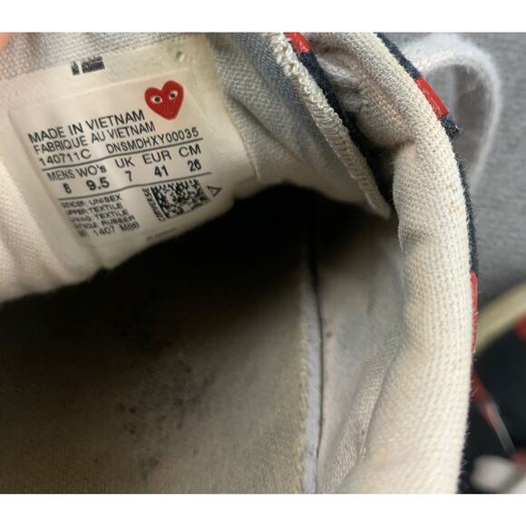 Converse Play Comme Des Garcons Sneakers Men 8 Black Heart Print Low Top Lace Up - Picture 4 of 8